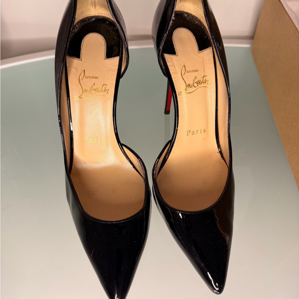 Christian Louboutin Iriza 100 Pointed Pumps in Black Patent Calf Leather